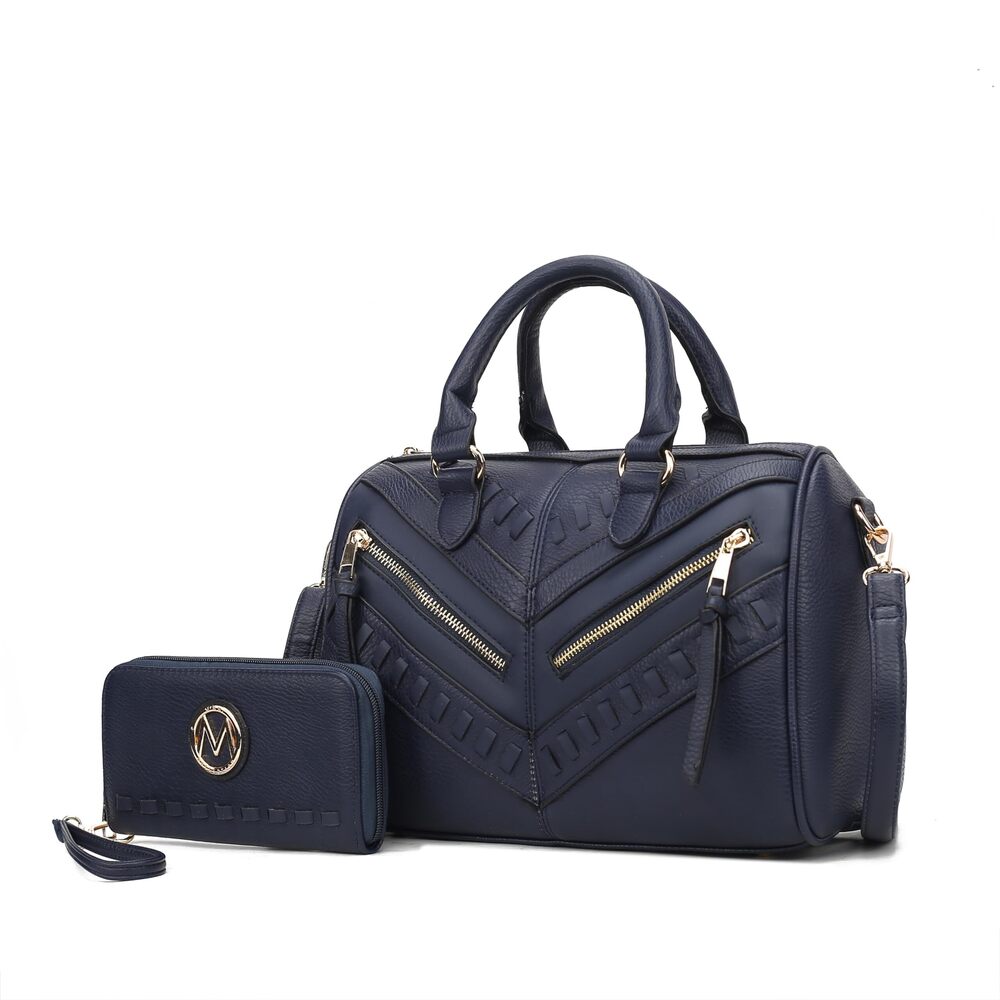 6935 Satchel Bag with Wallet, Vegan Leather Top Handle Shoulder Handbag